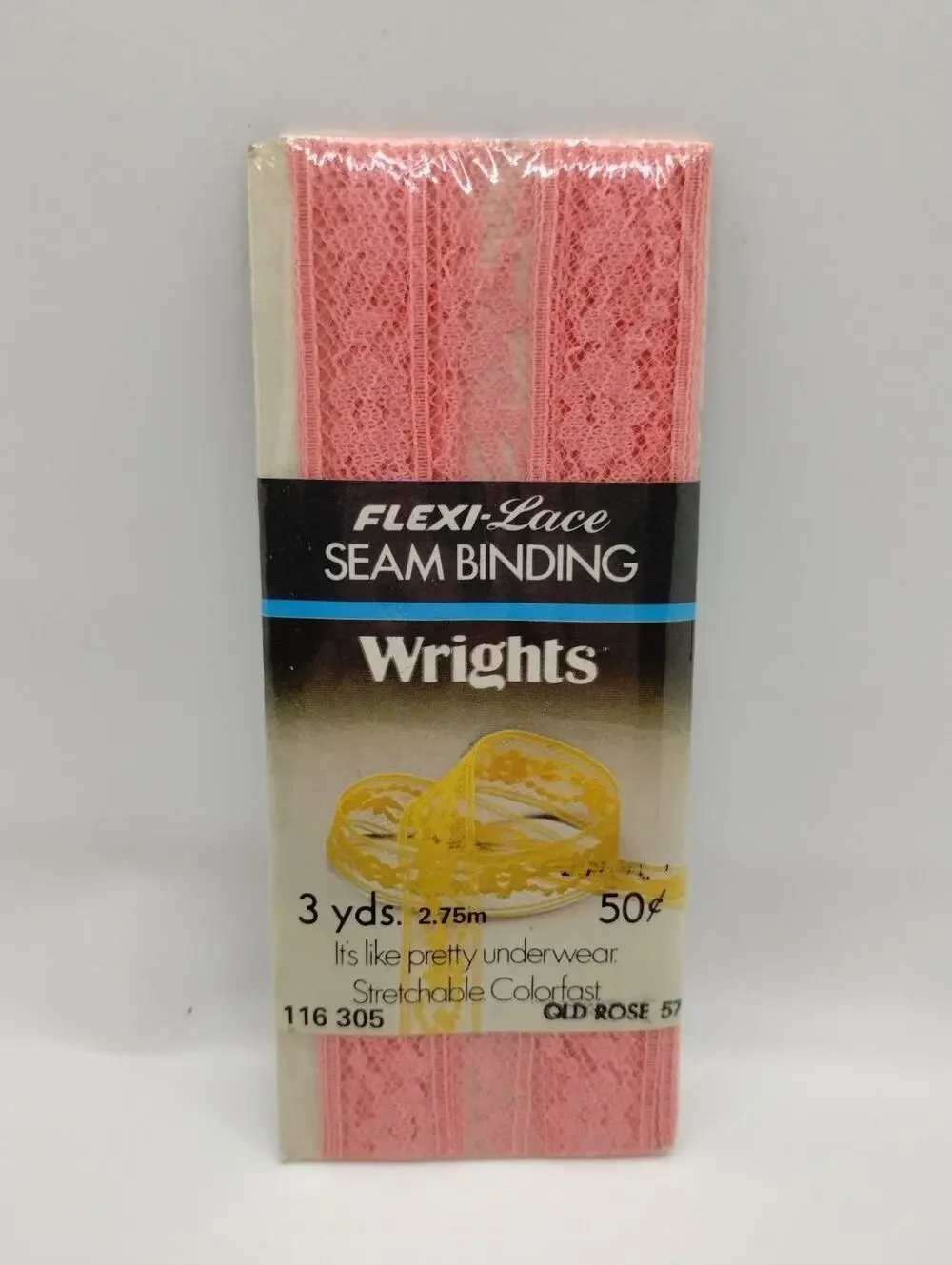 Wrights Seam Binding Flexi-Lace 3 Yds 116 305 Old Rose 57 - Sewing Vintage 1986